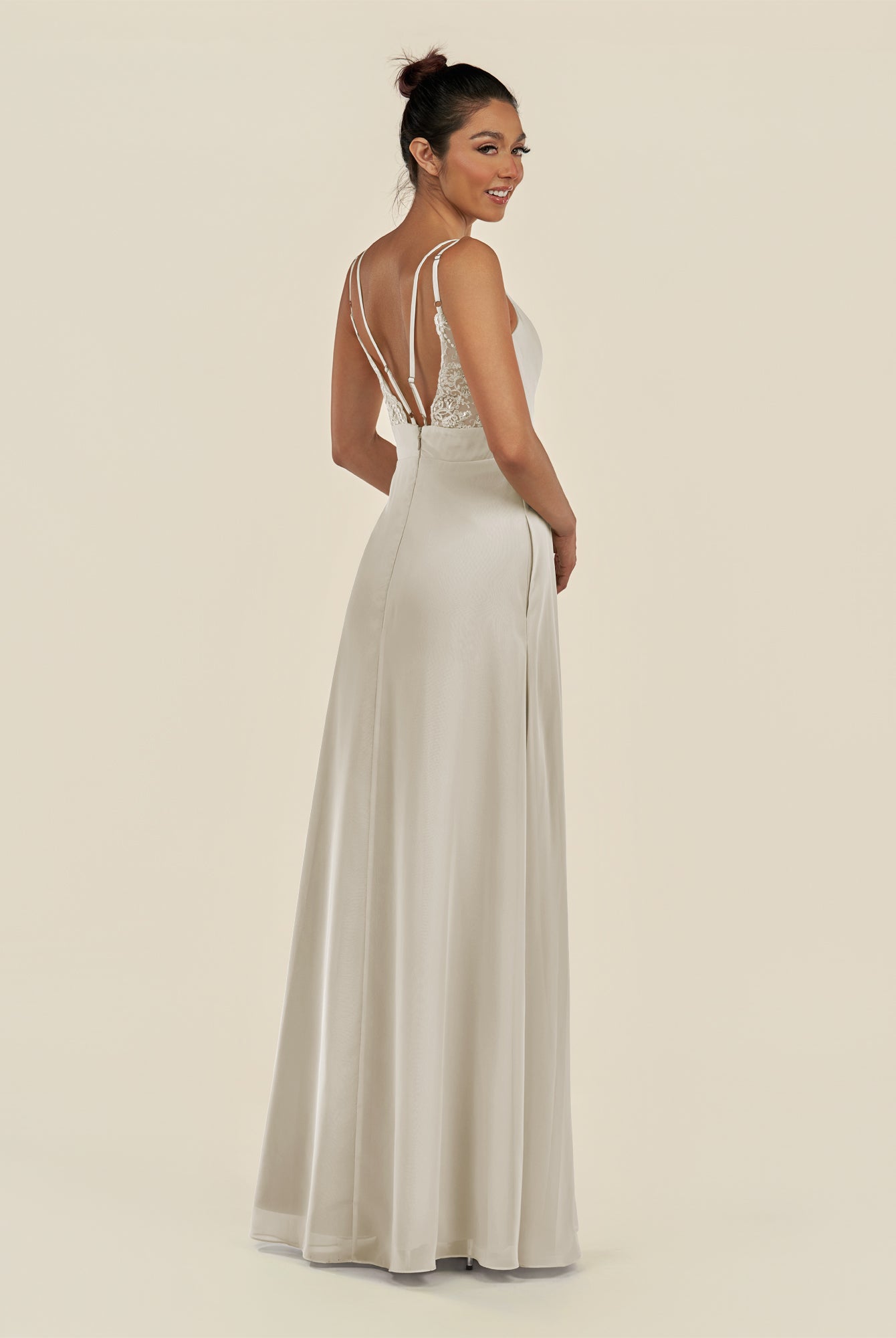 KissDress-Zyria Dove Gray A Line Chiffon V Neck Ruched Long Bridesmaid Dress with Slit