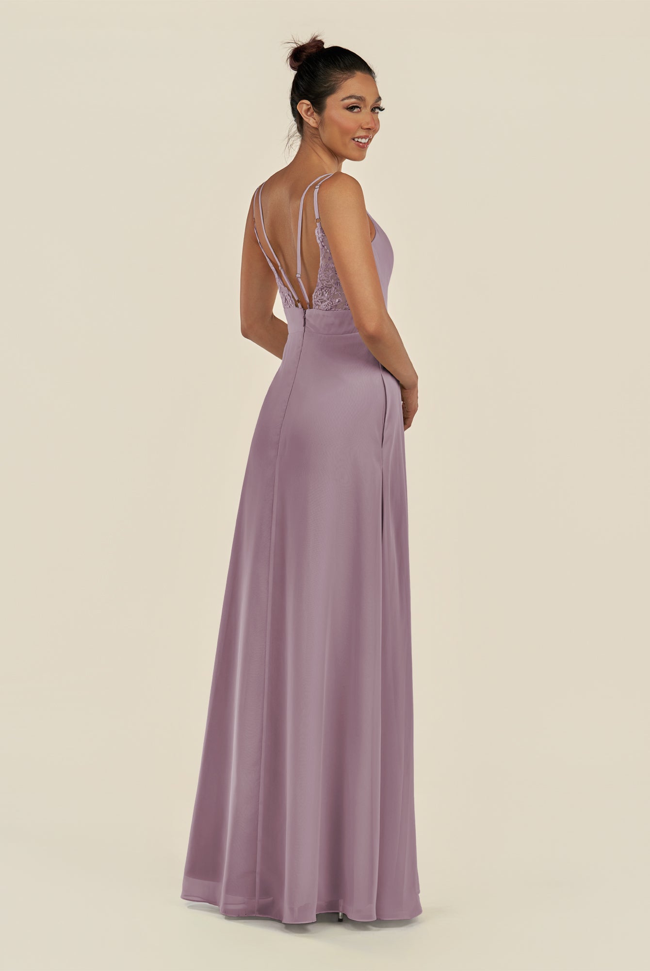 KissDress-Zyria Dusk A Line Chiffon V Neck Ruched Long Bridesmaid Dress with Slit