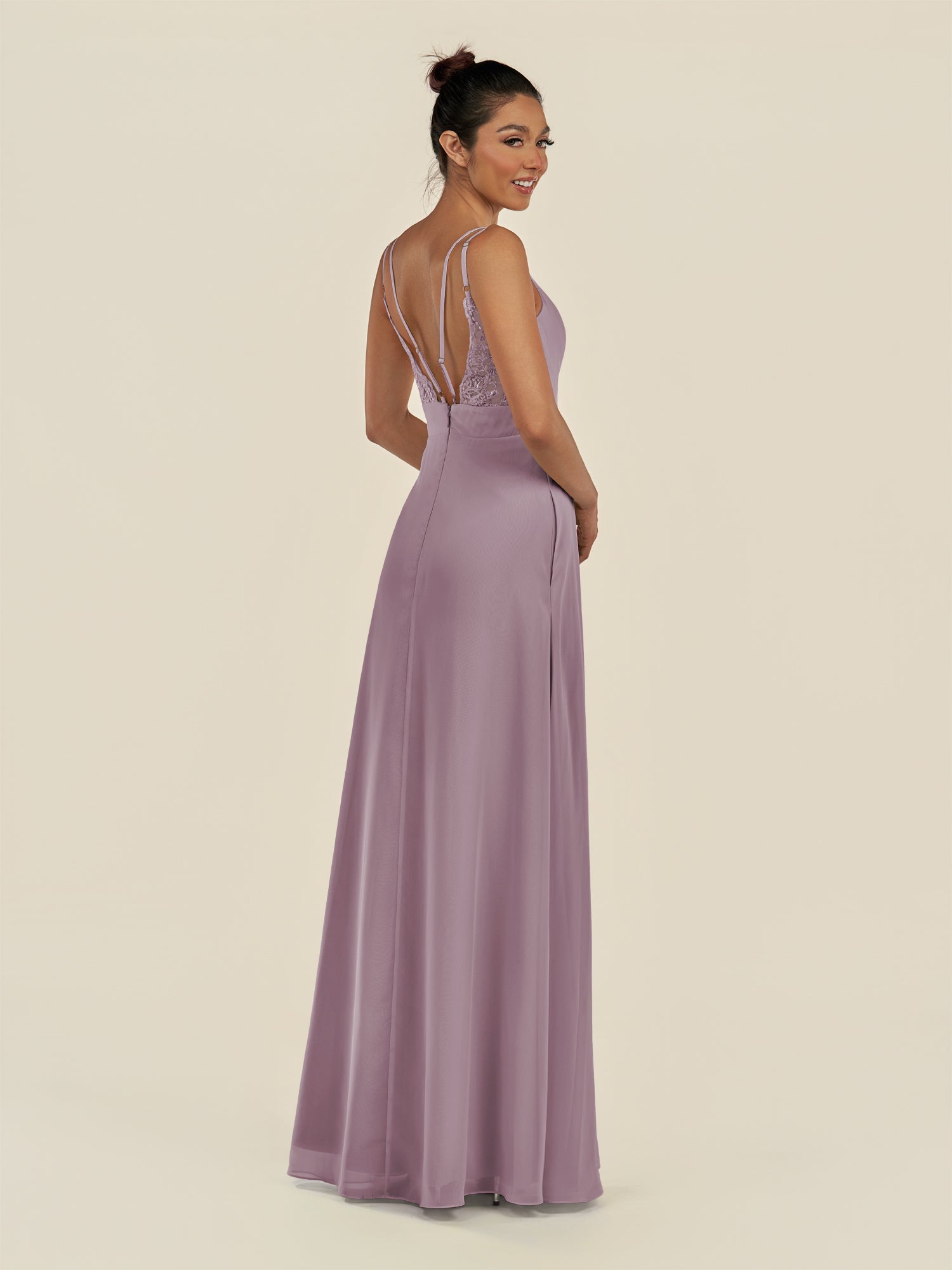 KissDress-Zyria Dusk A Line Chiffon V Neck Ruched Long Bridesmaid Dress with Slit