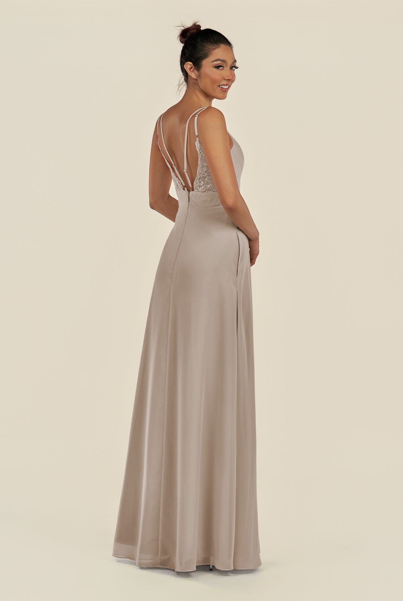 KissDress-Zyria Frost A Line Chiffon V Neck Ruched Long Bridesmaid Dress with Slit