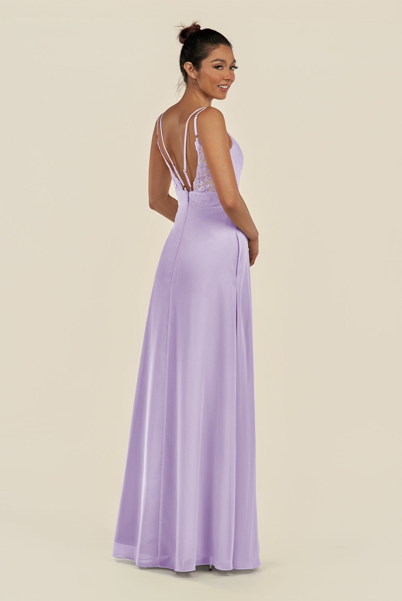 KissDress-Zyria Lavender A Line Chiffon V Neck Ruched Long Bridesmaid Dress with Slit