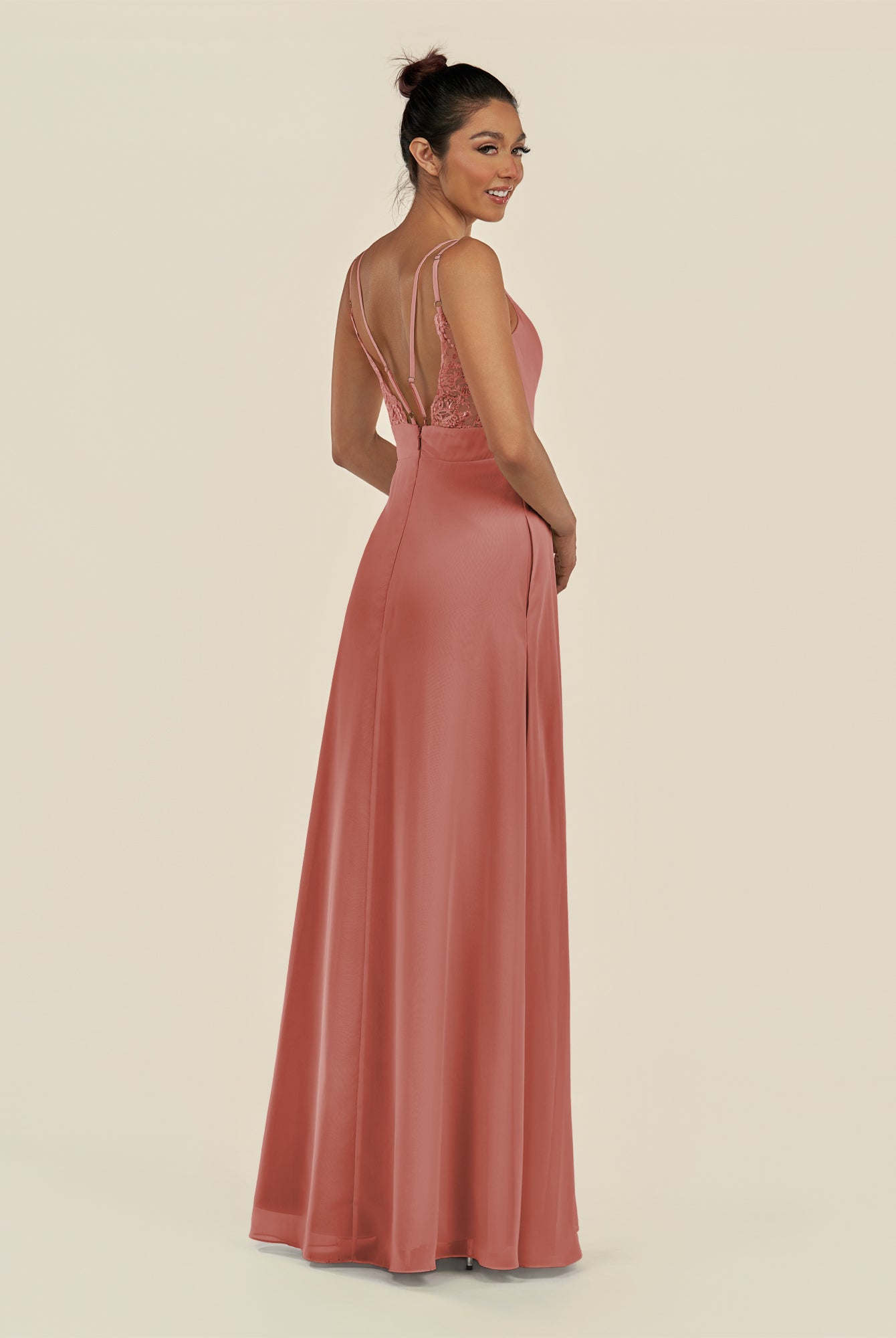 KissDress-Zyria Mulberry A Line Chiffon V Neck Ruched Long Bridesmaid Dress with Slit