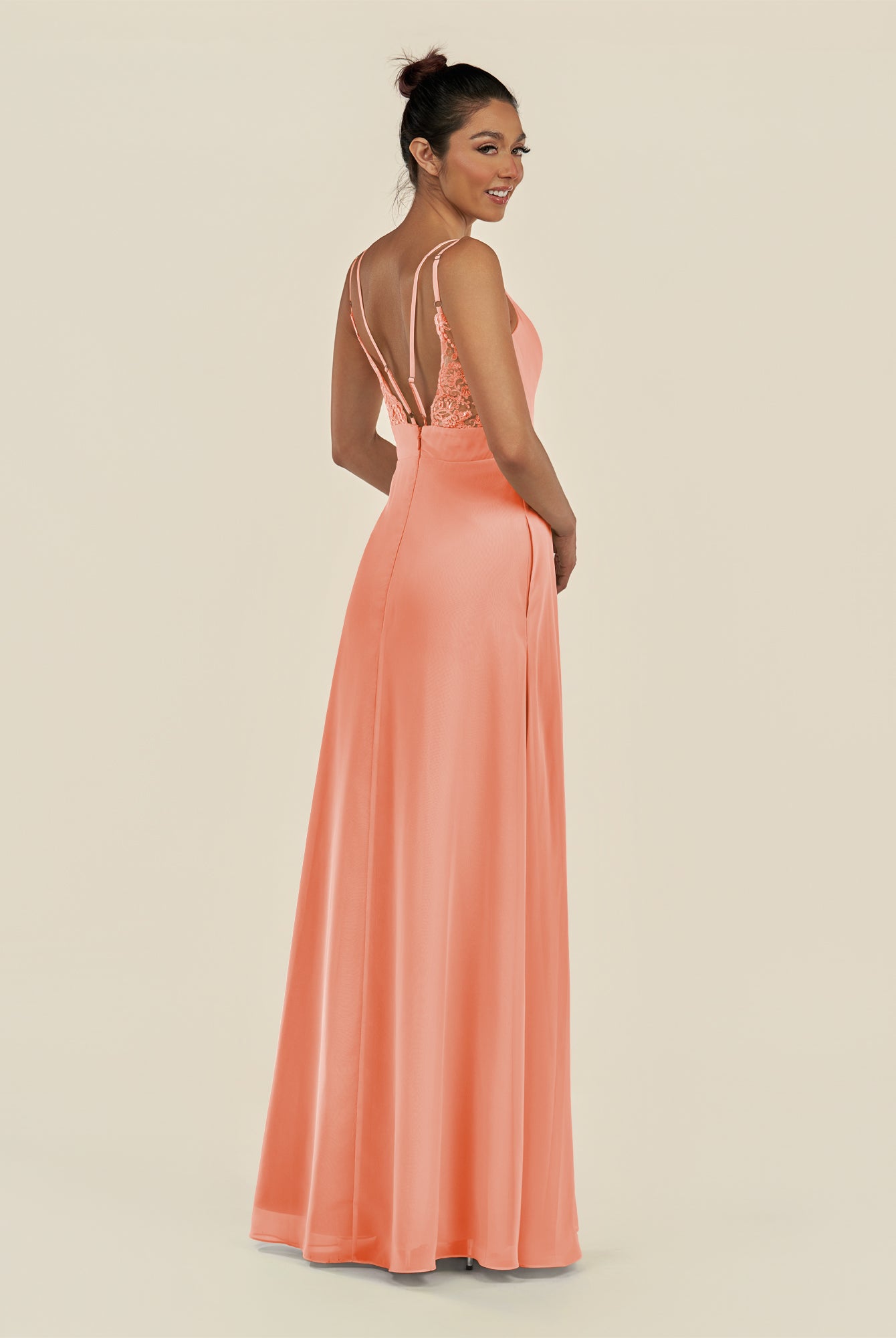 KissDress-Zyria Rosette A Line Chiffon V Neck Ruched Long Bridesmaid Dress with Slit