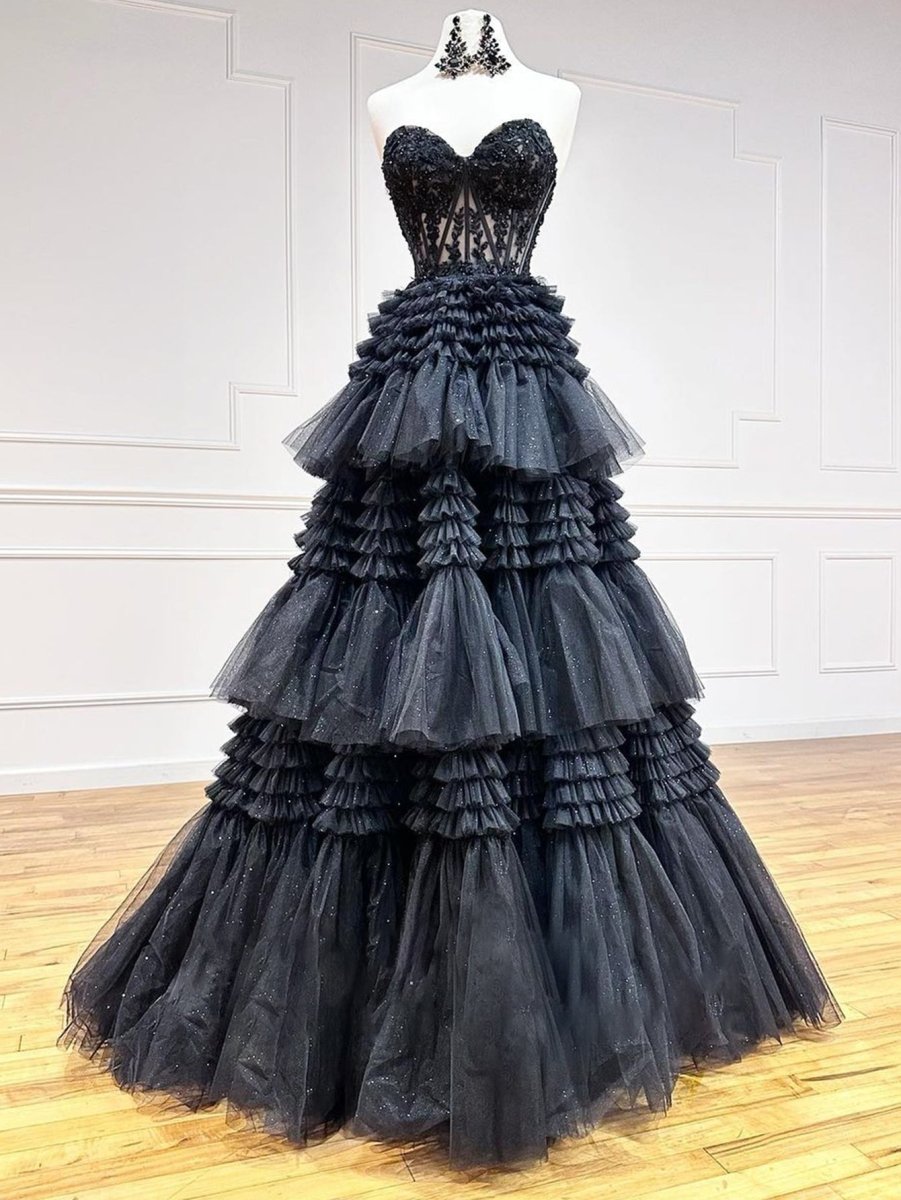 Adelyn |A - Line Sweetheart Tiered Long Tulle Prom Dress - KissProm