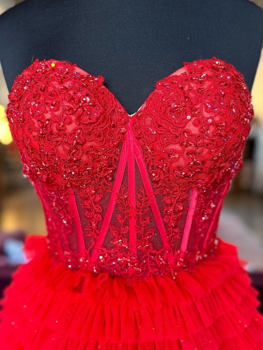 Adelyn |A - Line Sweetheart Tiered Long Tulle Prom Dress - KissProm