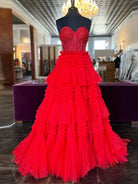 Adelyn |A - Line Sweetheart Tiered Long Tulle Prom Dress - KissProm
