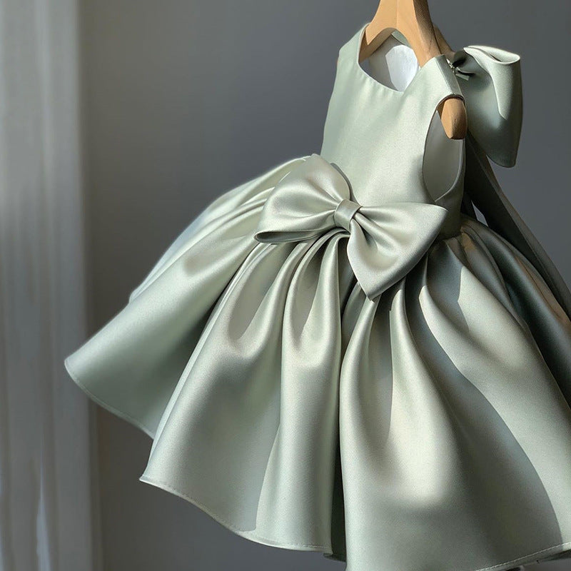 Isabella Elegant Satin With Bow Flower Girl Dress