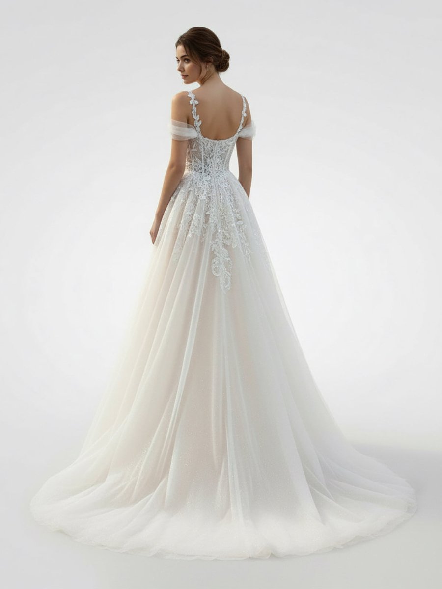 KissDress-Elodika  A-Line Off-The-Shoulder Tulle Wedding Dresses With Appliques Lace