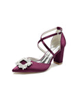 White Satin Pump with Crystal-Embellished Cross-Strap