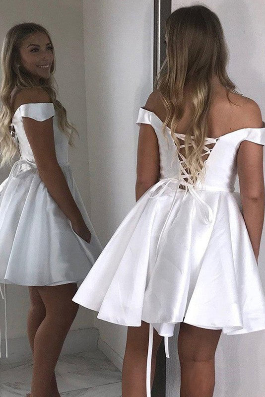 A-Line Satin Off-Shoulder Homecoming Dress