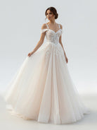 KissDress-Elodika  A-Line Off-The-Shoulder Tulle Wedding Dresses With Appliques Lace