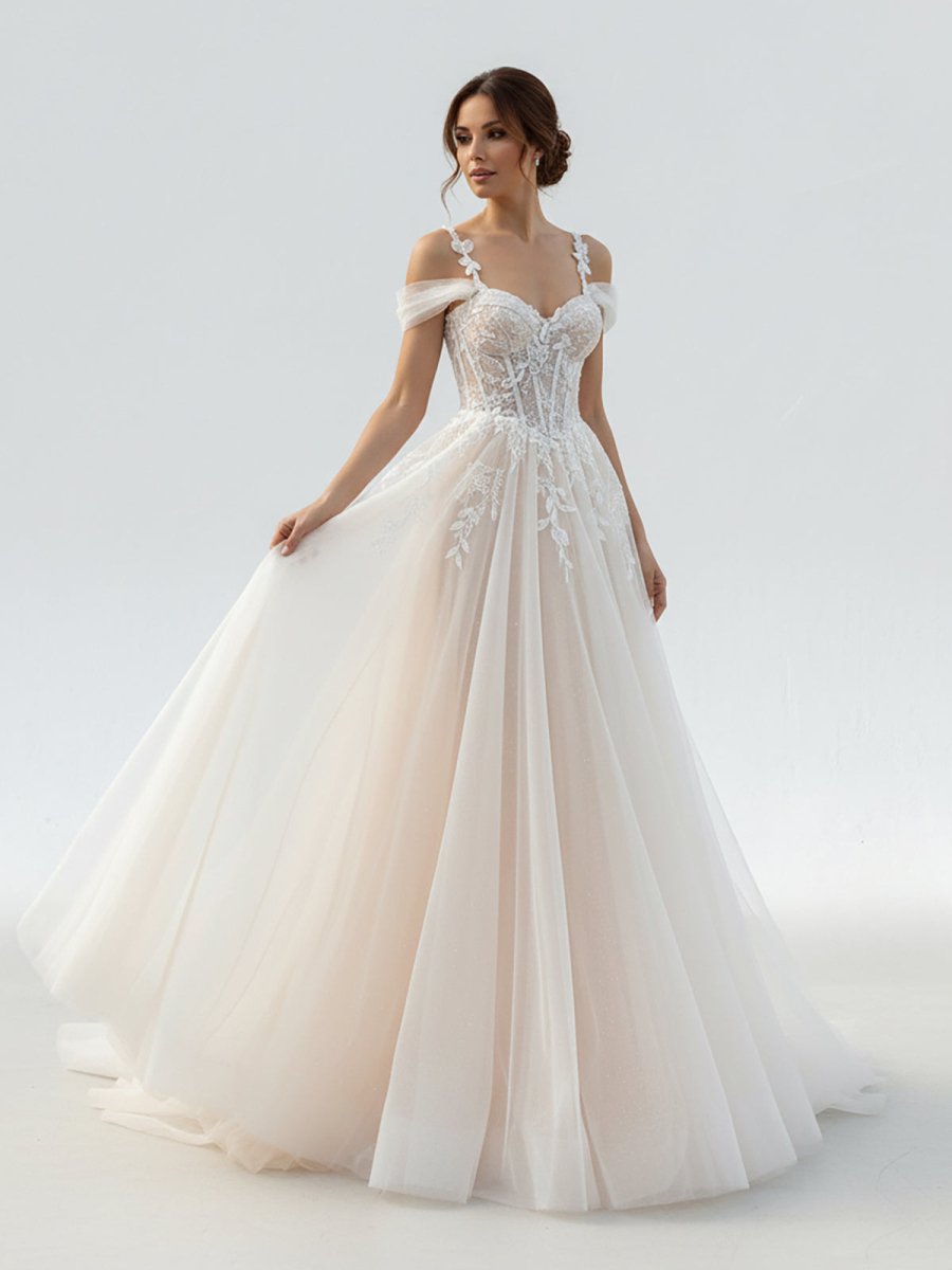 KissDress-Elodika  A-Line Off-The-Shoulder Tulle Wedding Dresses With Appliques Lace