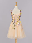 Quinta |A line Tulle Homecoming Dress with 3D Flowers - KissProm