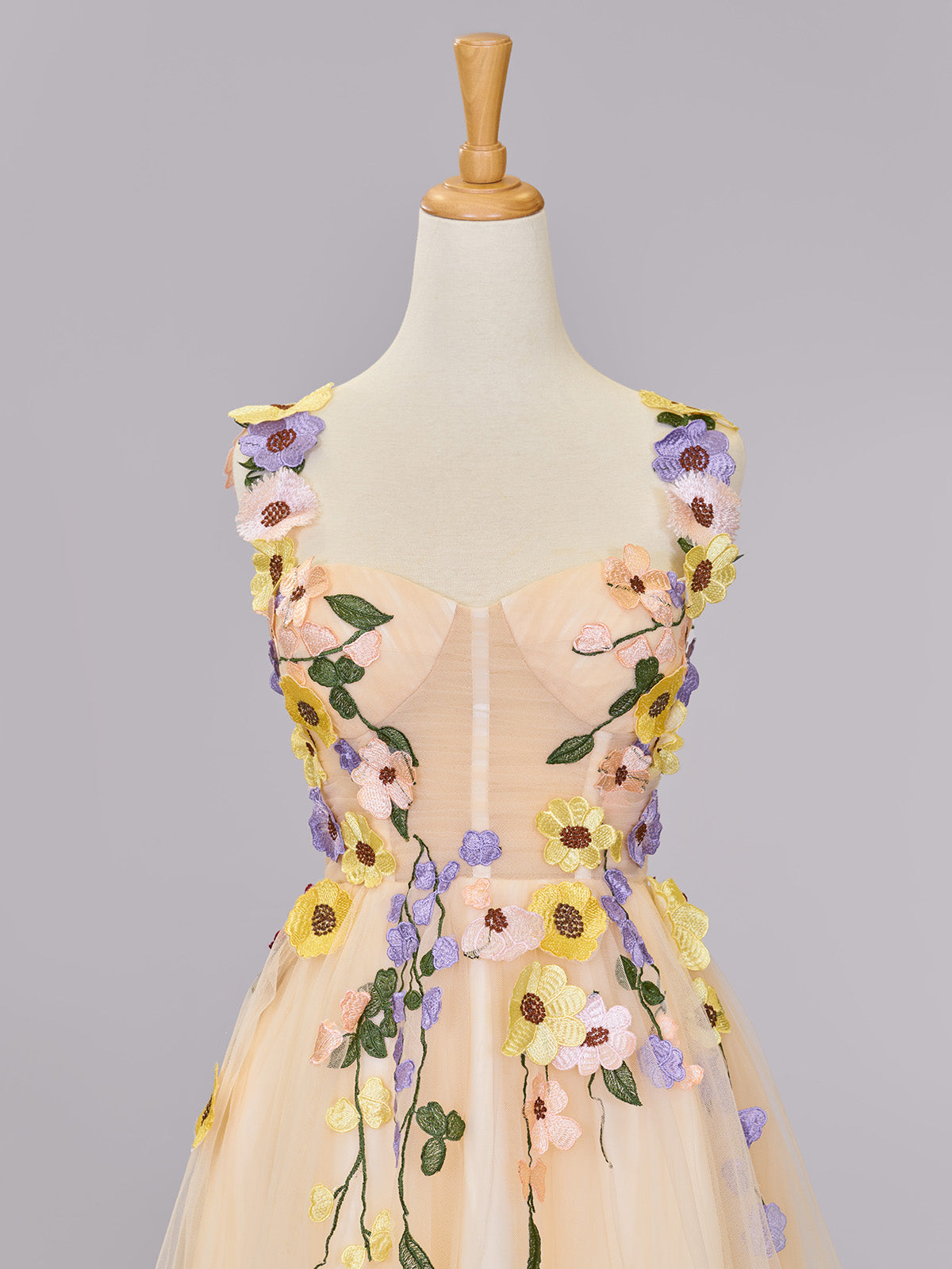 Champagne A-line Tulle Homecoming Dress with 3D Flowers
