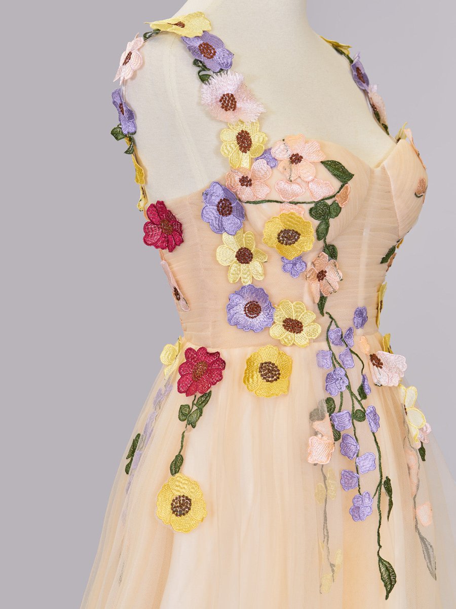 Quinta |A line Tulle Homecoming Dress with 3D Flowers - KissProm