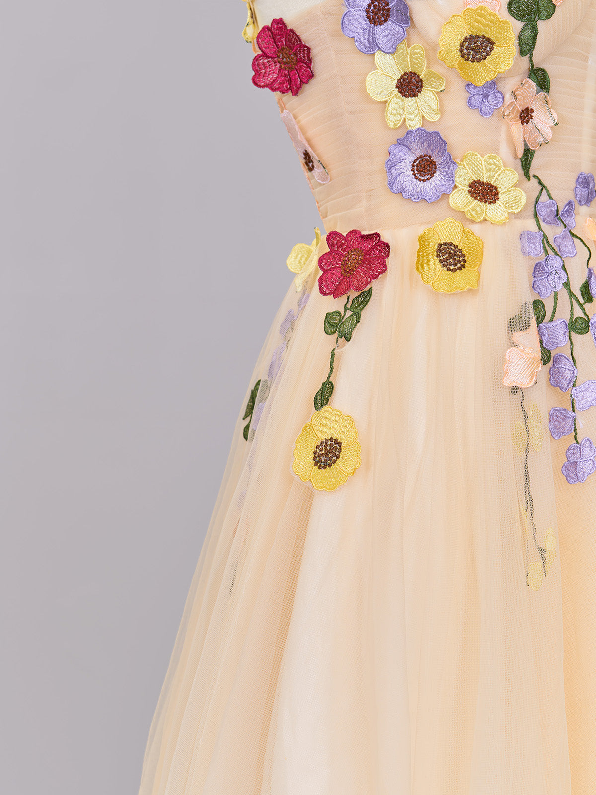 Champagne A-line Tulle Homecoming Dress with 3D Flowers