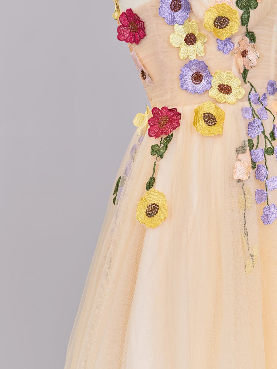 Quinta |A line Tulle Homecoming Dress with 3D Flowers - KissProm
