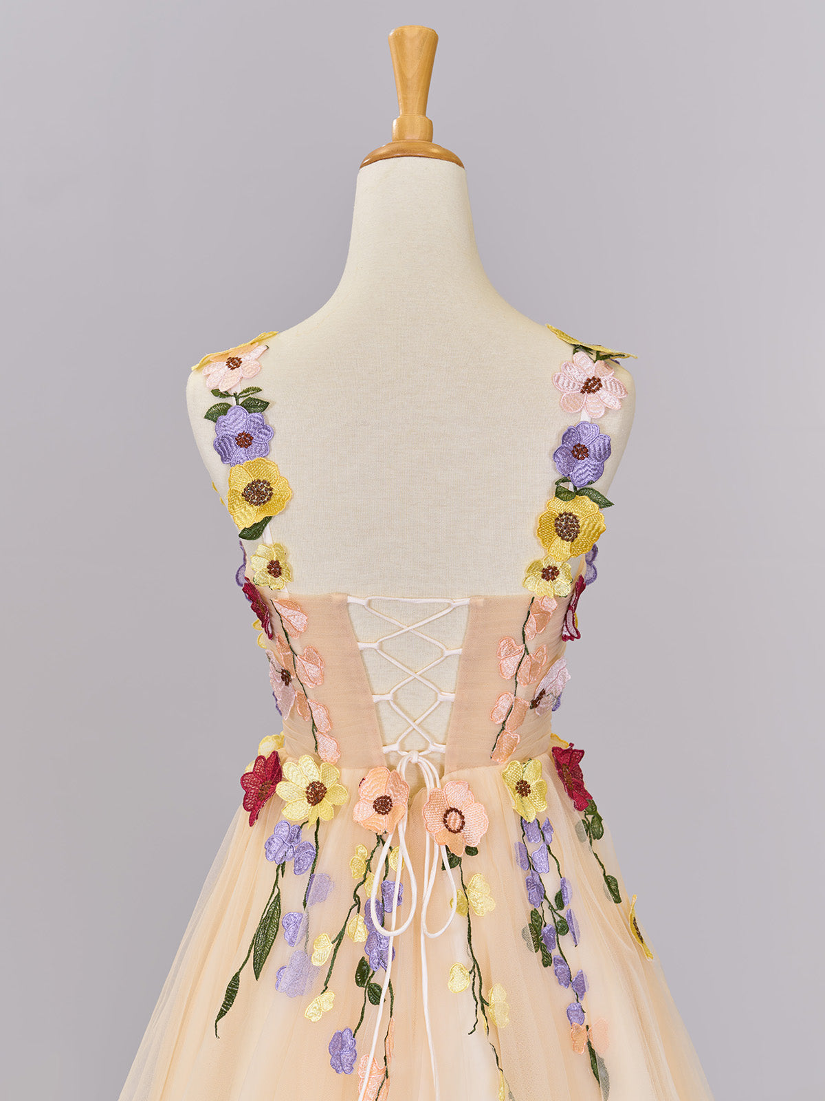 Champagne A-line Tulle Homecoming Dress with 3D Flowers