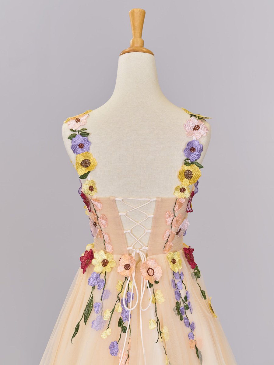 Quinta |A line Tulle Homecoming Dress with 3D Flowers - KissProm