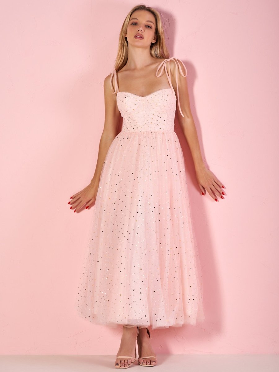 Sweetheart Neckline Starlit Cloar Maxi Length Tulle Prom Dress - KissProm