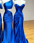 Mermaid Strapless Satin Long Prom Dress With Slit