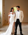 Mermaid Sweep Train Elastic Satin Wedding Dresses With Split Front