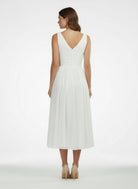 KissDress-V-Neck Sleeveless Tea-Length Chiffon Wedding Dress With Ruching And Low-V Back