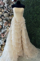 Braelyn | Light Blue Strapless Layered Tulle Prom Dress with Sequins - KissProm