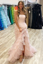 Braelyn | Light Blue Strapless Layered Tulle Prom Dress with Sequins - KissProm