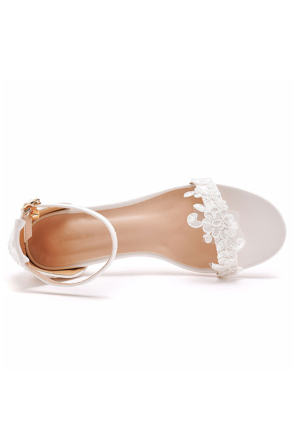 Elegant White Lace Open Toe Ankle-strap Block Heels