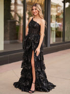 Livia |Sheath One Shoulder Tiered Lace Long Prom Dress - KissProm