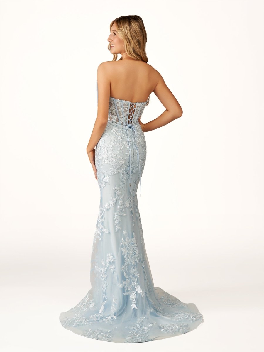 Arvin | Strapless Red Mermaid Lace Appliques Long Prom Dress with Bow - KissProm