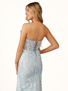 Arvin | Strapless Red Mermaid Lace Appliques Long Prom Dress with Bow - KissProm