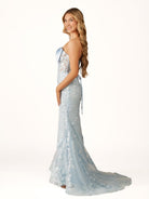 Arvin | Strapless Red Mermaid Lace Appliques Long Prom Dress with Bow - KissProm