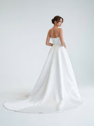 KissDress-Jane  A-Line Strapless White Satin Wedding Dresses with Slit
