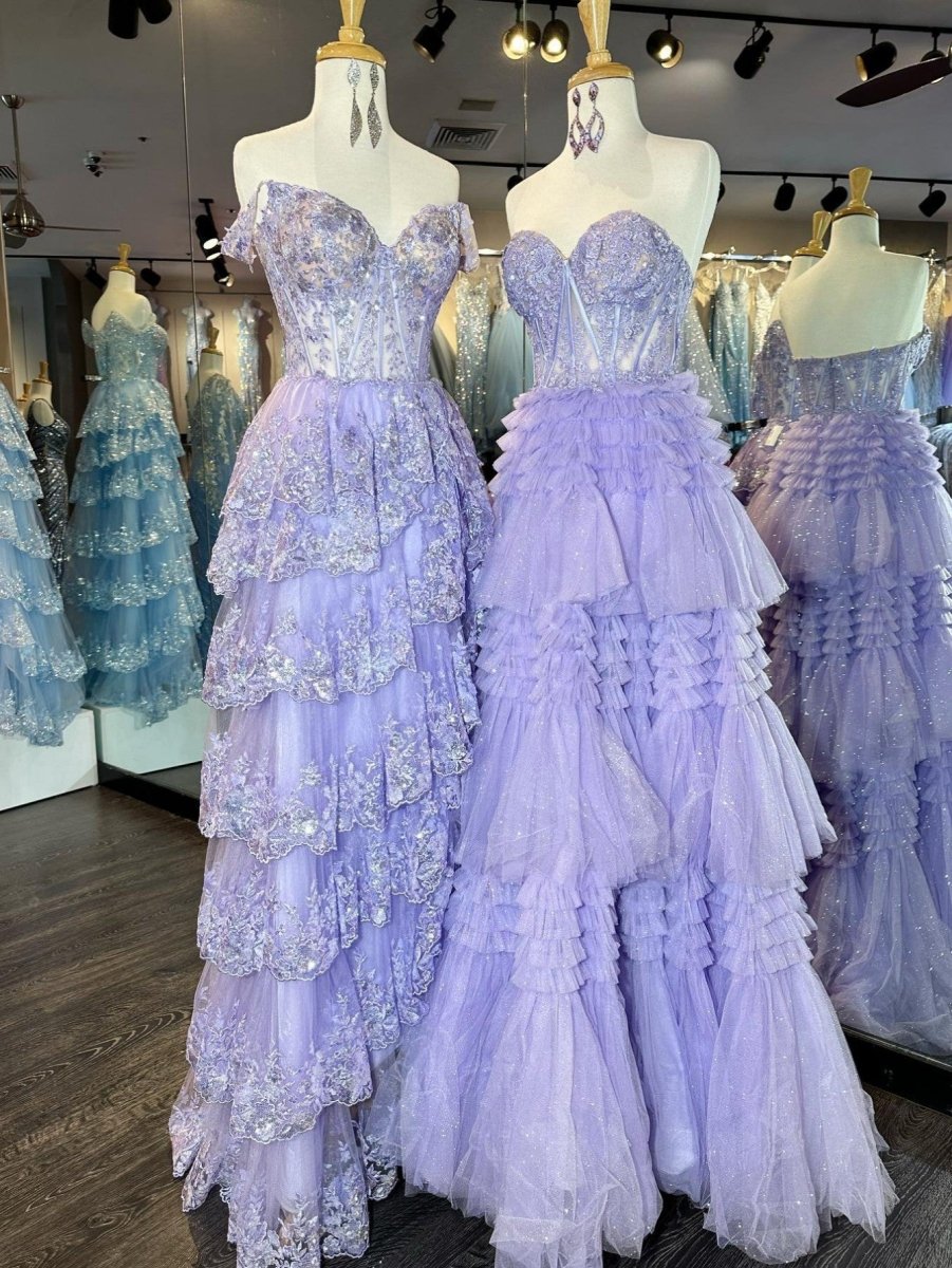 Adelyn |A - Line Sweetheart Tiered Long Tulle Prom Dress - KissProm