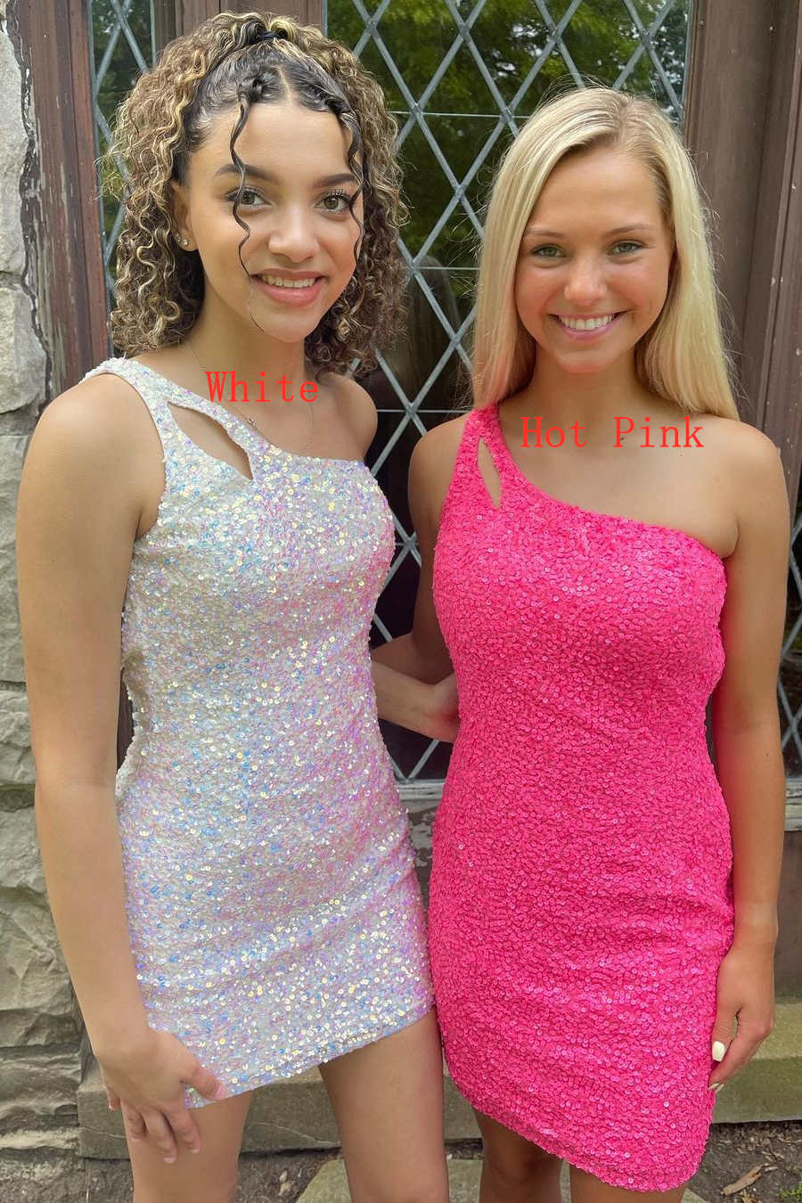 Sparkly Bodycon One Shoulder Sequins Short Homecoming Dress with Keyhole