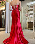 Mermaid Strapless Satin Long Prom Dress With Slit