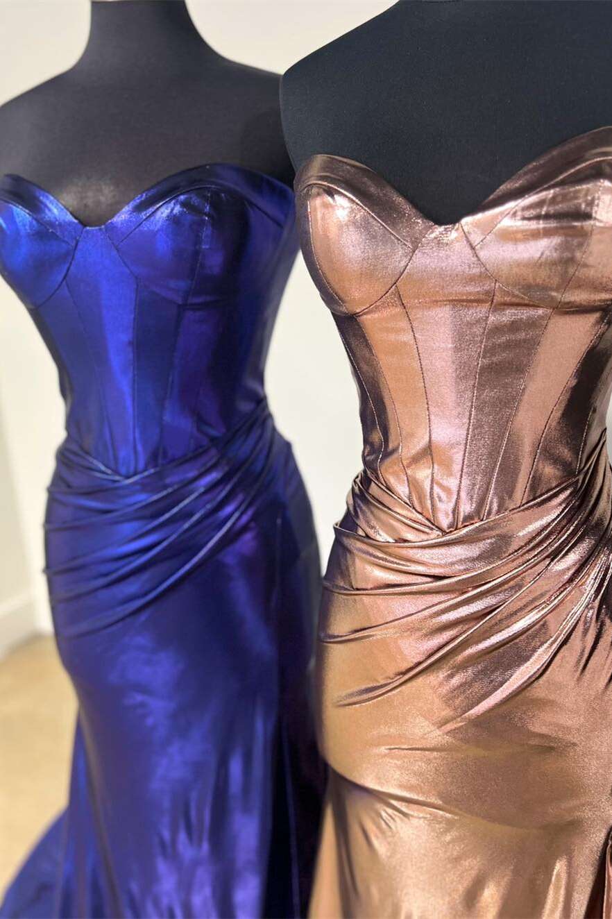 Purple Strapless Mermaid Long Formal Dress With Split