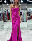 Mermaid Strapless Satin Long Prom Dress With Slit