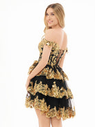 Everly | A - Line Sweetheart Tiered Gold Black Short Homecoming Dress - KissProm