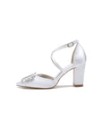 White Satin Pump with Crystal-Embellished Cross-Strap