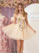 Quinta |A line Tulle Homecoming Dress with 3D Flowers - KissProm