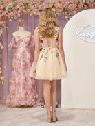 Quinta |A line Tulle Homecoming Dress with 3D Flowers - KissProm