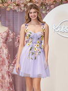 Quinta |A line Tulle Homecoming Dress with 3D Flowers - KissProm