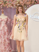 Quinta |A line Tulle Homecoming Dress with 3D Flowers - KissProm