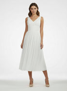 KissDress-V-Neck Sleeveless Tea-Length Chiffon Wedding Dress With Ruching And Low-V Back