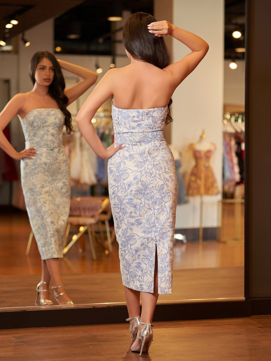 Zeno | Mermaid Tea Length Strapless Prom Dress With Sashes - KissProm