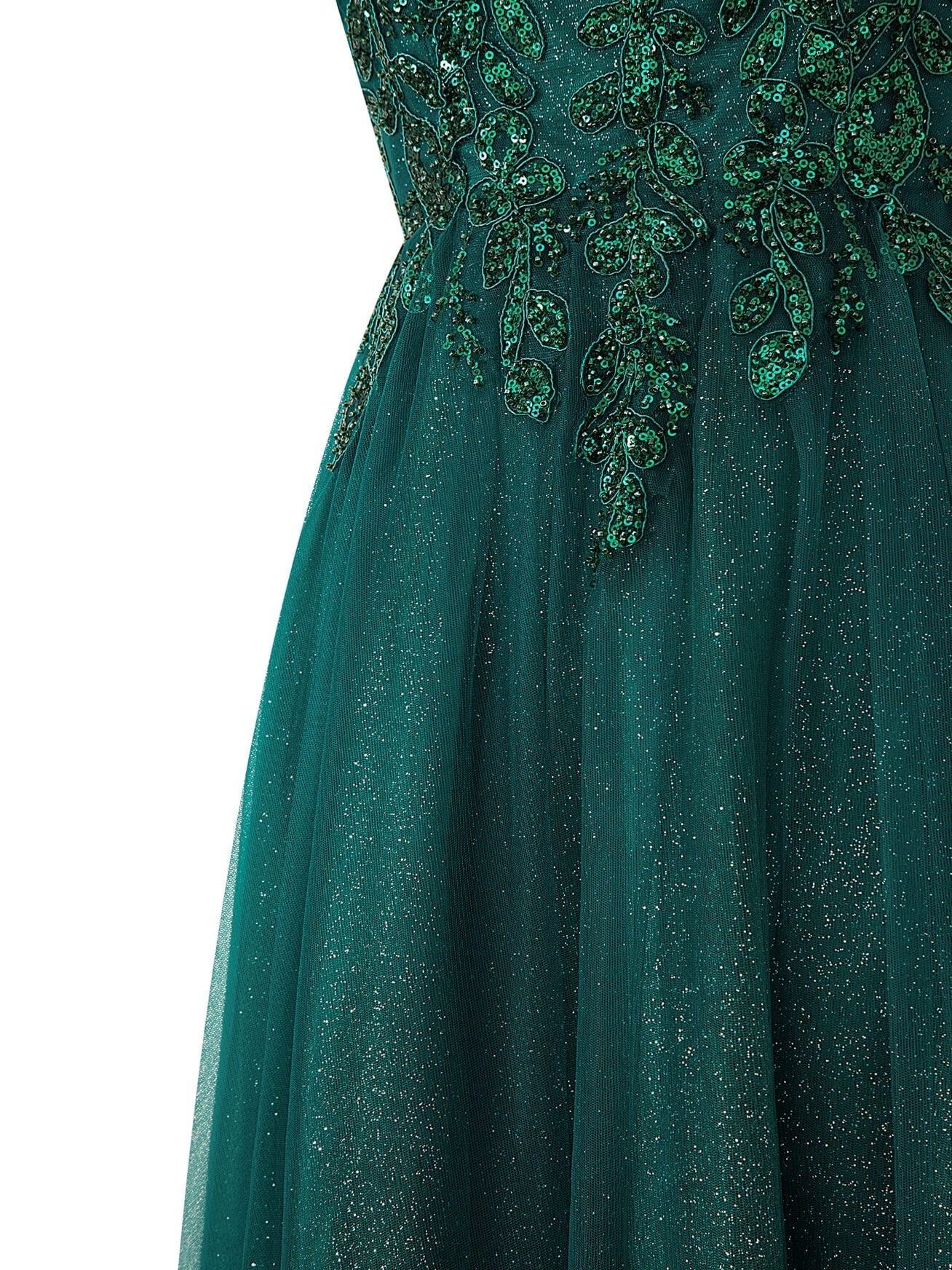 A-line Floor Length Glitter Tulle Prom Dress