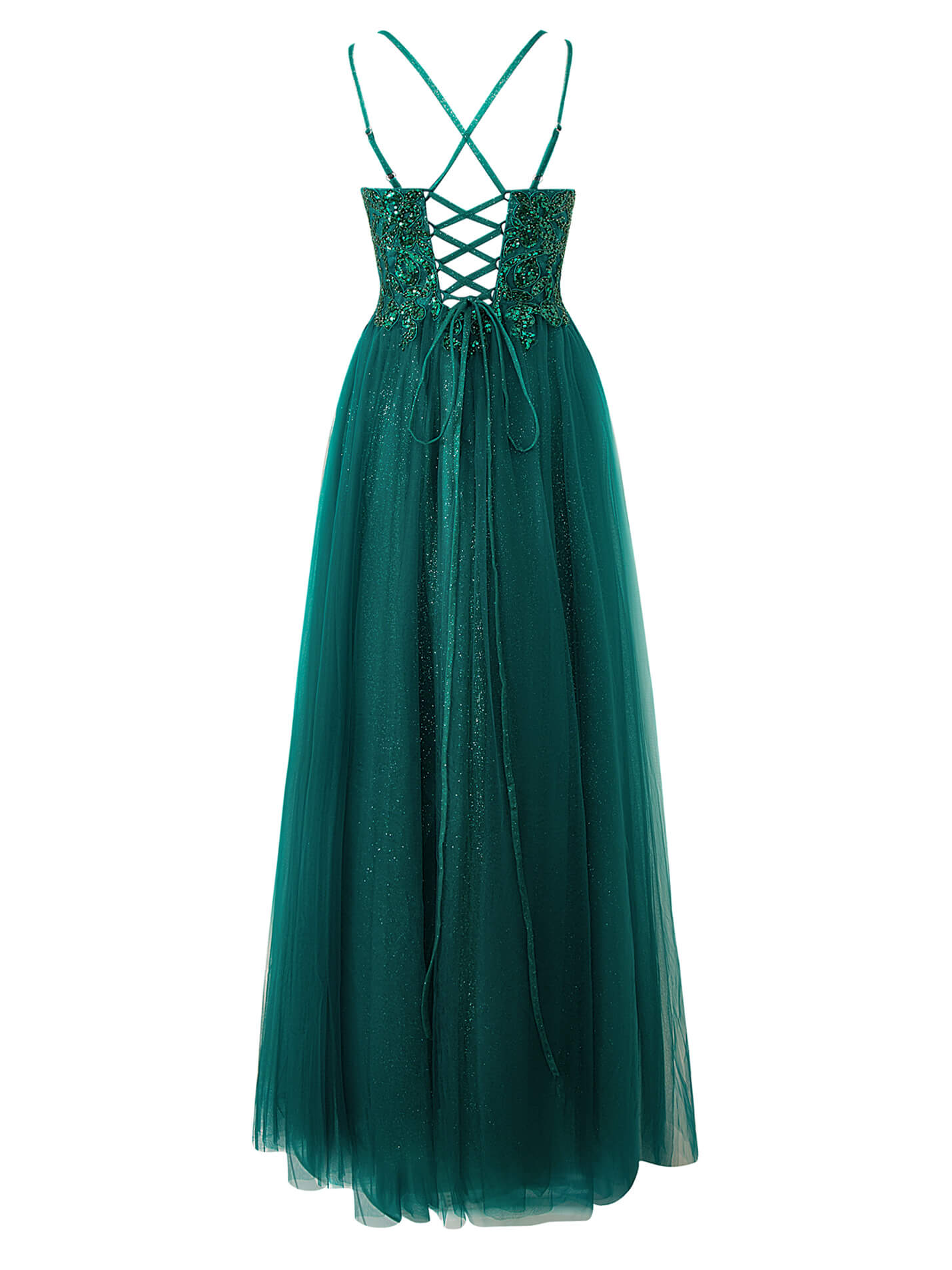 A-line Floor Length Glitter Tulle Prom Dress